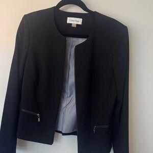 Calvin Klein Black Zip-Front Collarless Blazer Jacket
